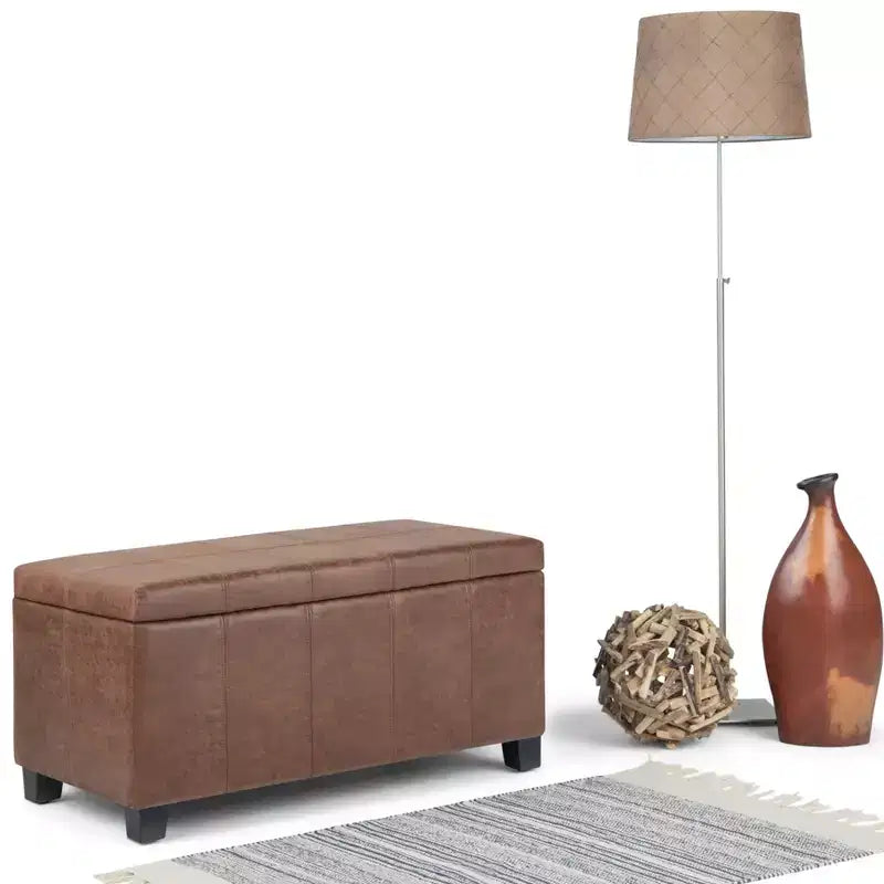 Banc de rangement rectangulaire de 91 cm avec siège rembourré large, banc de bout de lit avec cadre en bois, repose-pieds ottoman pour salon