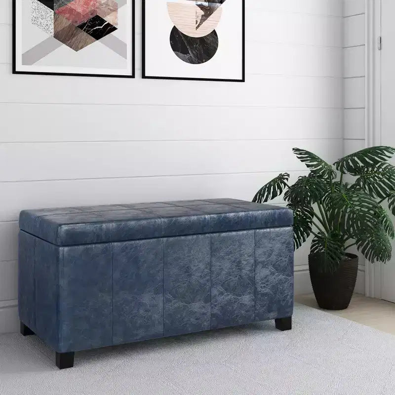 Banc de rangement rectangulaire de 91 cm avec siège rembourré large, banc de bout de lit avec cadre en bois, repose-pieds ottoman pour salon