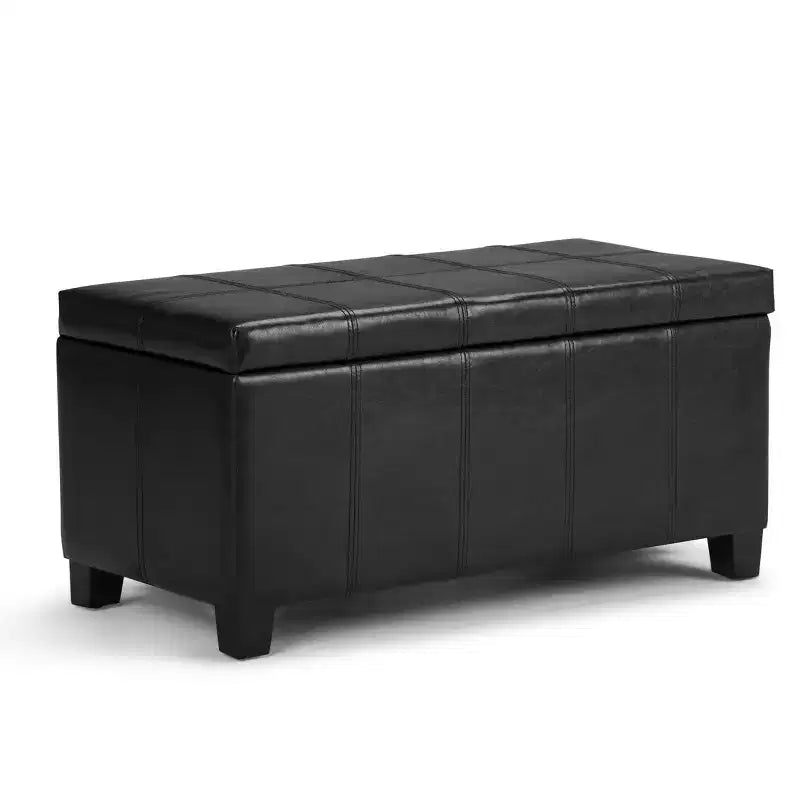 Banc de rangement rectangulaire de 91 cm avec siège rembourré large, banc de bout de lit avec cadre en bois, repose-pieds ottoman pour salon