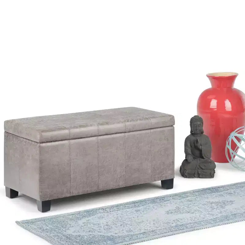 Banc de rangement rectangulaire de 91 cm avec siège rembourré large, banc de bout de lit avec cadre en bois, repose-pieds ottoman pour salon