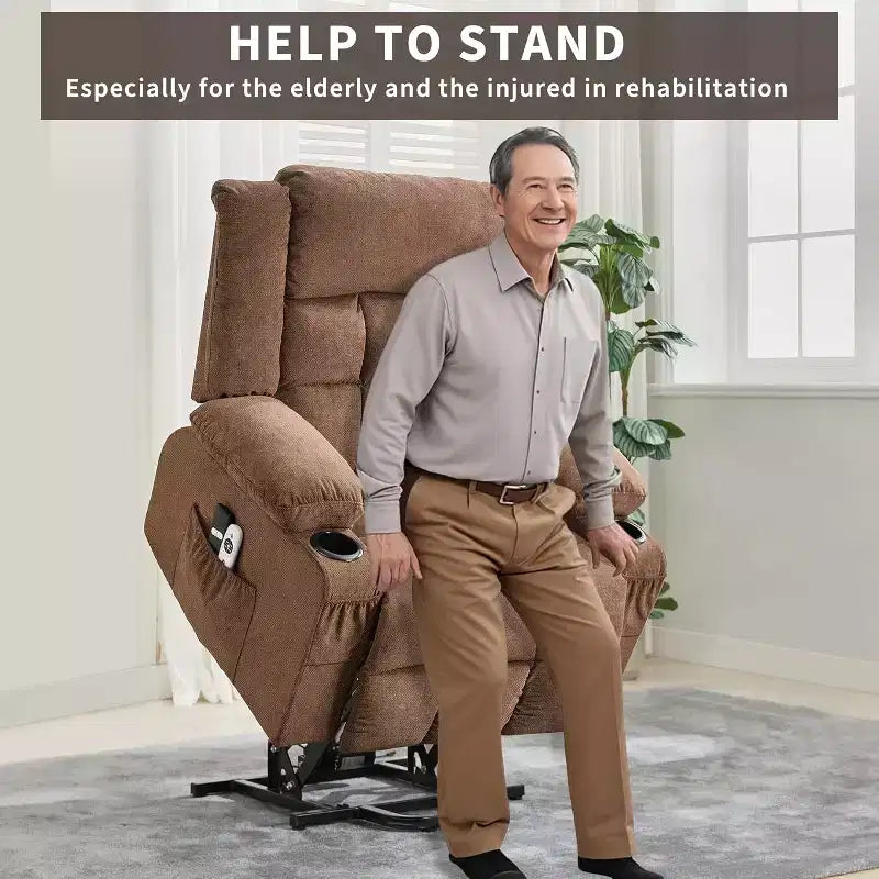 Fauteuil inclinable releveur avec massage, porte-gobelets, poches de rangement, pour salon
