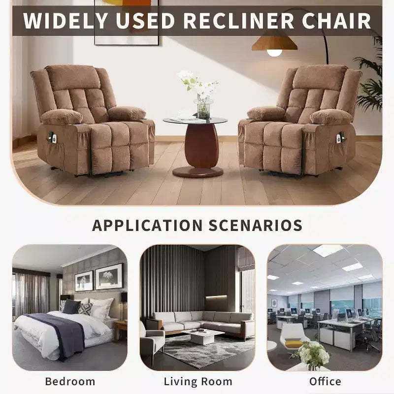 Fauteuil inclinable releveur avec massage, porte-gobelets, poches de rangement, pour salon