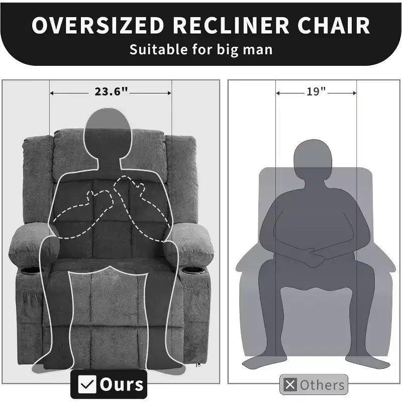 Fauteuil inclinable releveur avec massage, porte-gobelets, poches de rangement, pour salon