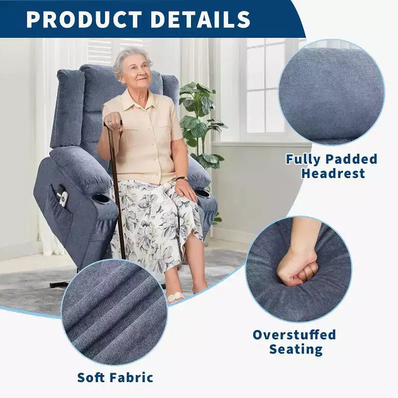 Fauteuil inclinable releveur avec massage, porte-gobelets, poches de rangement, pour salon