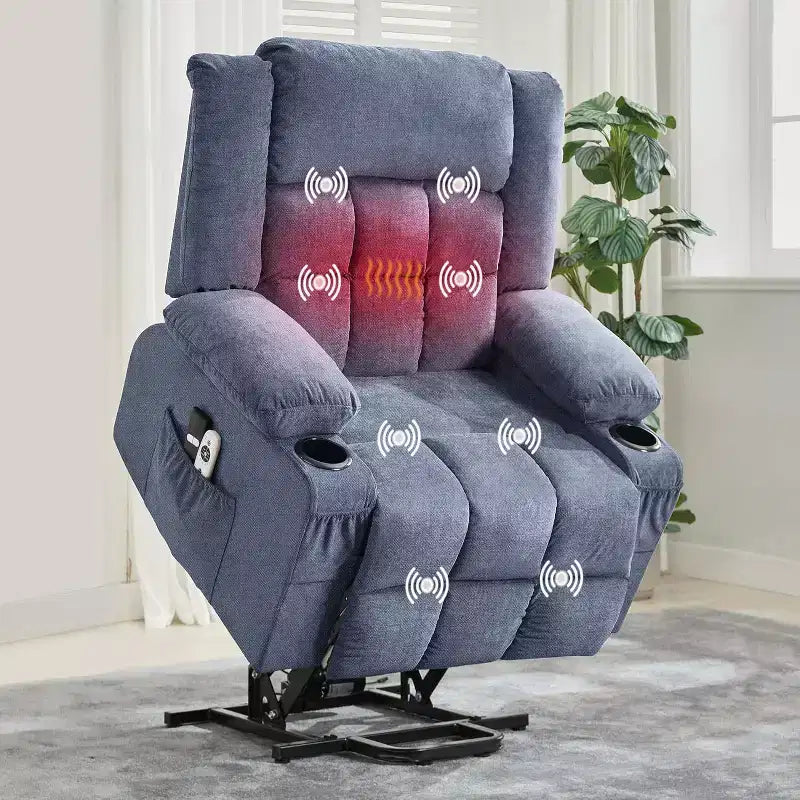 Fauteuil inclinable releveur avec massage, porte-gobelets, poches de rangement, pour salon