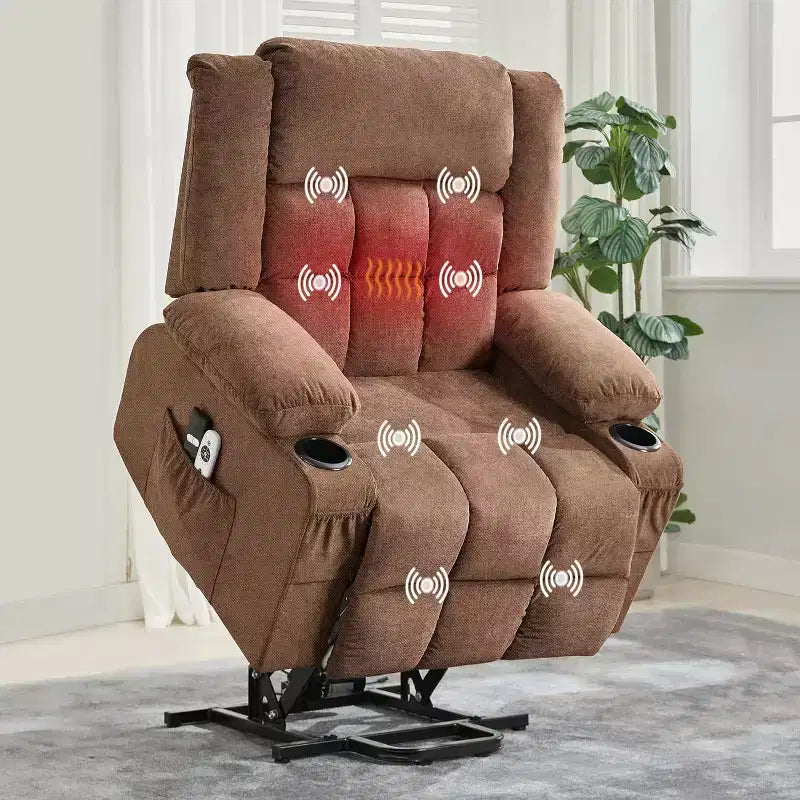 Fauteuil inclinable releveur avec massage, porte-gobelets, poches de rangement, pour salon