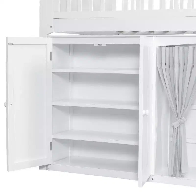 Cadre de lit mezzanine simple avec armoire de rangement, penderie et lattes en bois