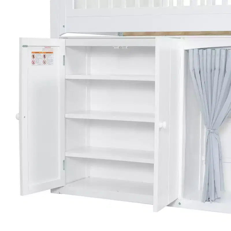 Cadre de lit mezzanine simple avec armoire de rangement, penderie et lattes en bois