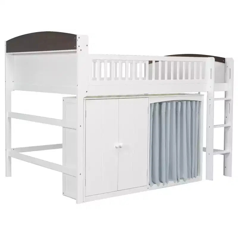 Cadre de lit mezzanine simple avec armoire de rangement, penderie et lattes en bois