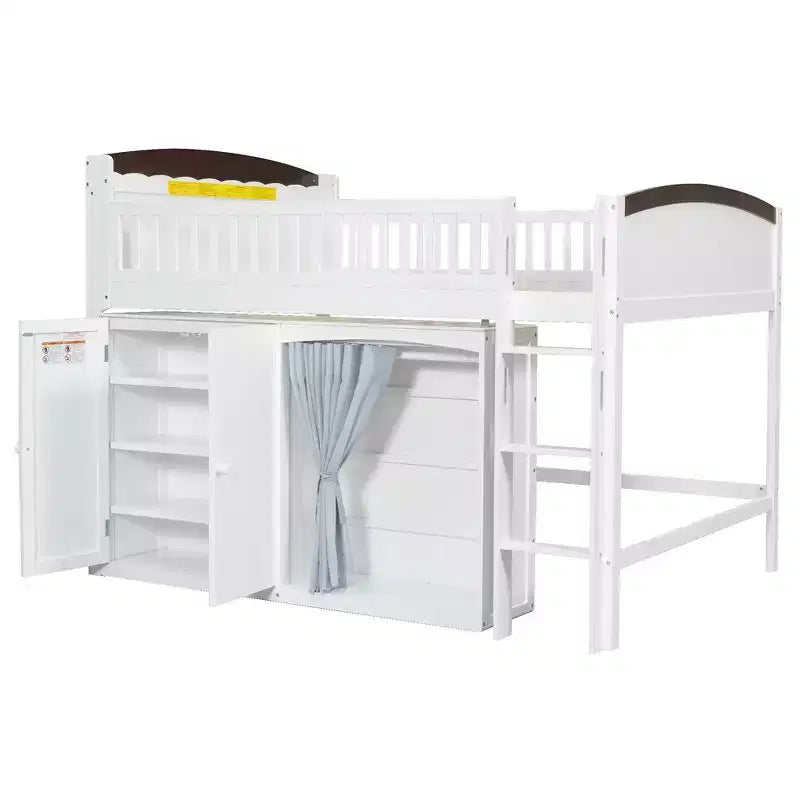 Cadre de lit mezzanine simple avec armoire de rangement, penderie et lattes en bois
