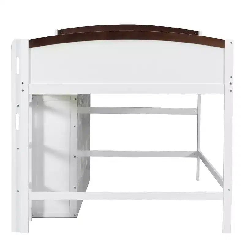 Cadre de lit mezzanine simple avec armoire de rangement, penderie et lattes en bois
