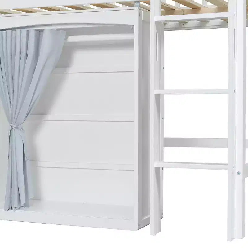 Cadre de lit mezzanine simple avec armoire de rangement, penderie et lattes en bois