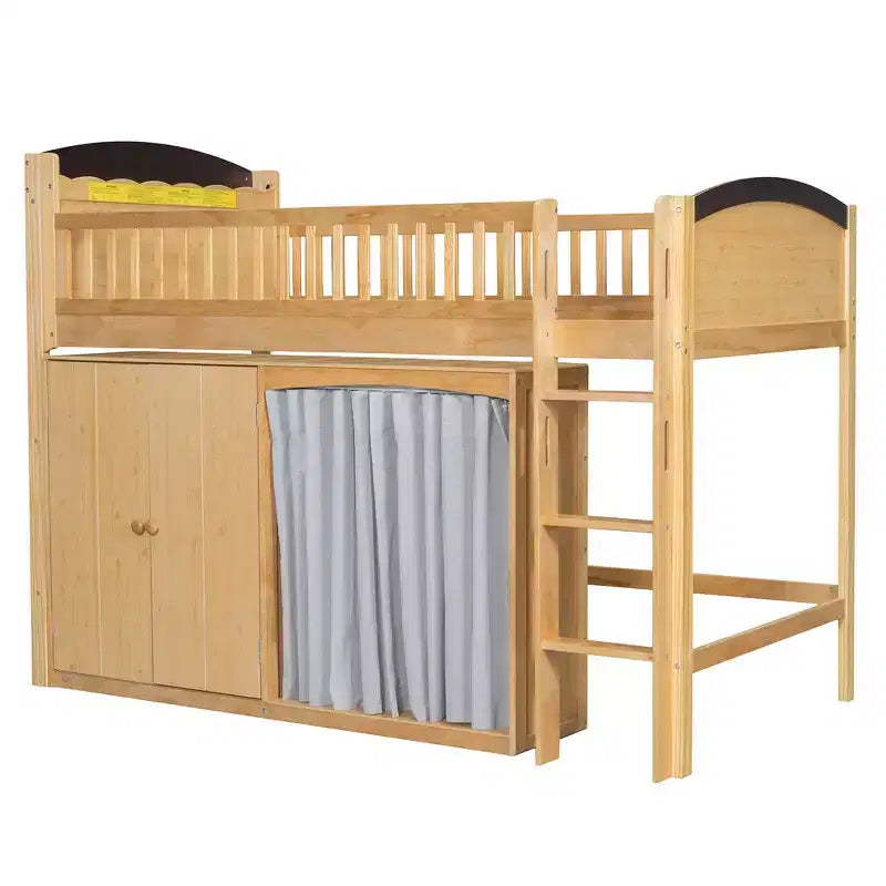 Cadre de lit mezzanine simple avec armoire de rangement, penderie et lattes en bois