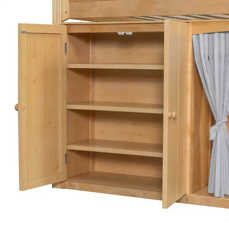 Cadre de lit mezzanine simple avec armoire de rangement, penderie et lattes en bois