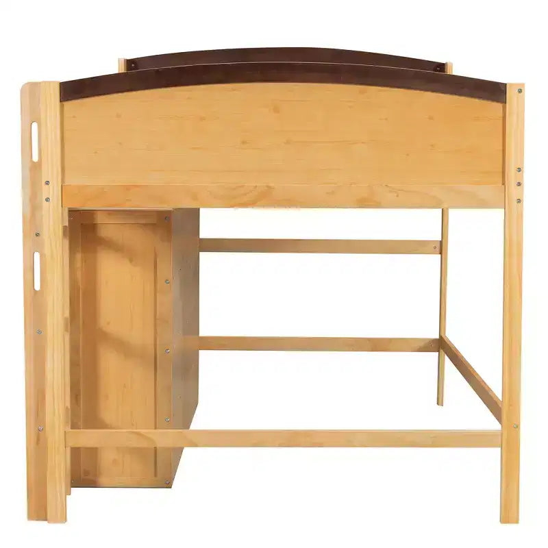 Cadre de lit mezzanine simple avec armoire de rangement, penderie et lattes en bois