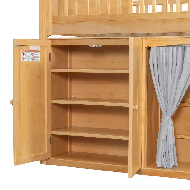 Cadre de lit mezzanine simple avec armoire de rangement, penderie et lattes en bois