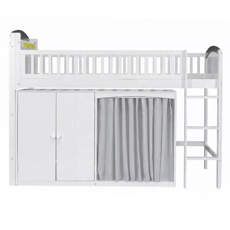 Cadre de lit mezzanine simple avec armoire de rangement, penderie et lattes en bois