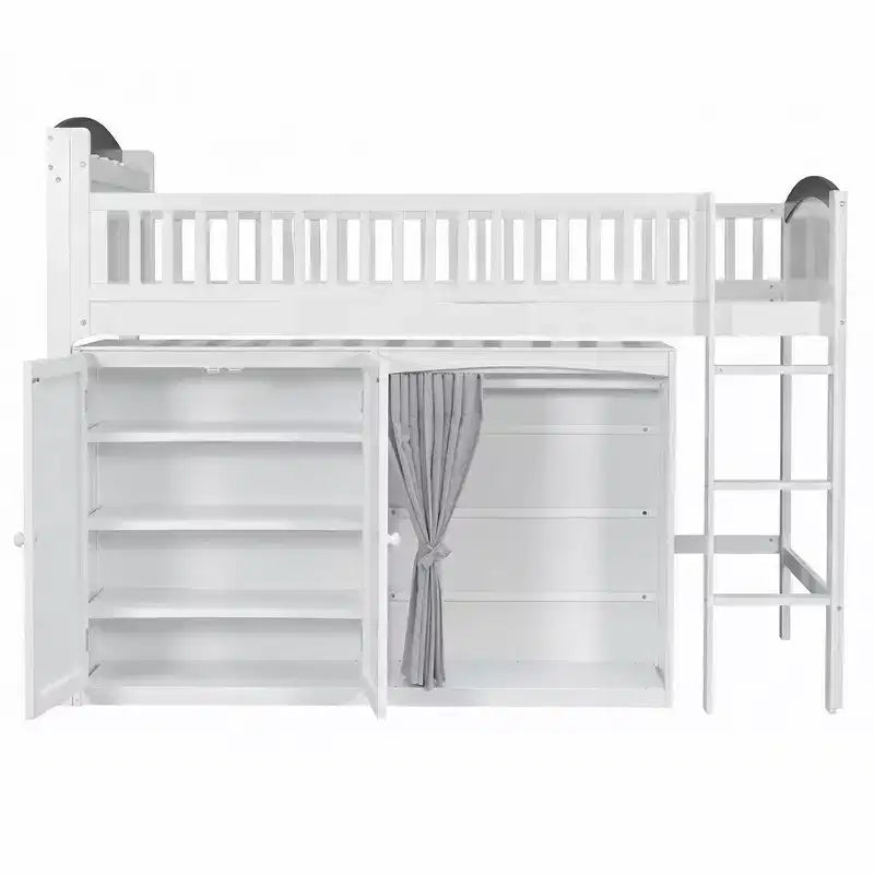 Cadre de lit mezzanine simple avec armoire de rangement, penderie et lattes en bois