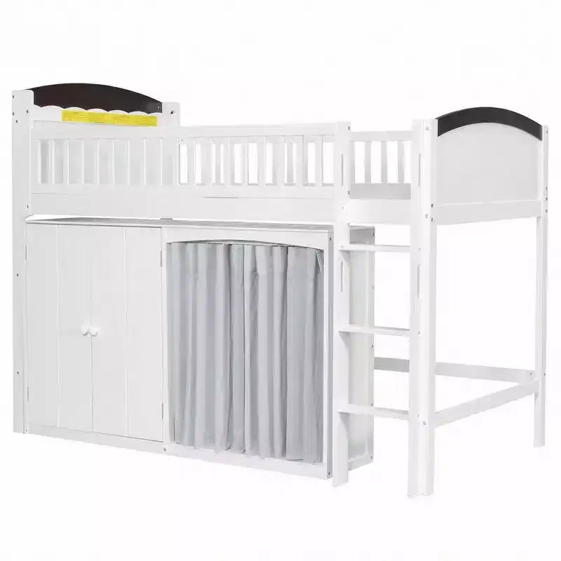 Cadre de lit mezzanine simple avec armoire de rangement, penderie et lattes en bois