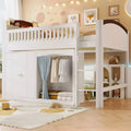 Whisen Twin Size Loft Bed Frame with Storage Cabinet, Wardrobe, Sturdy Construction
