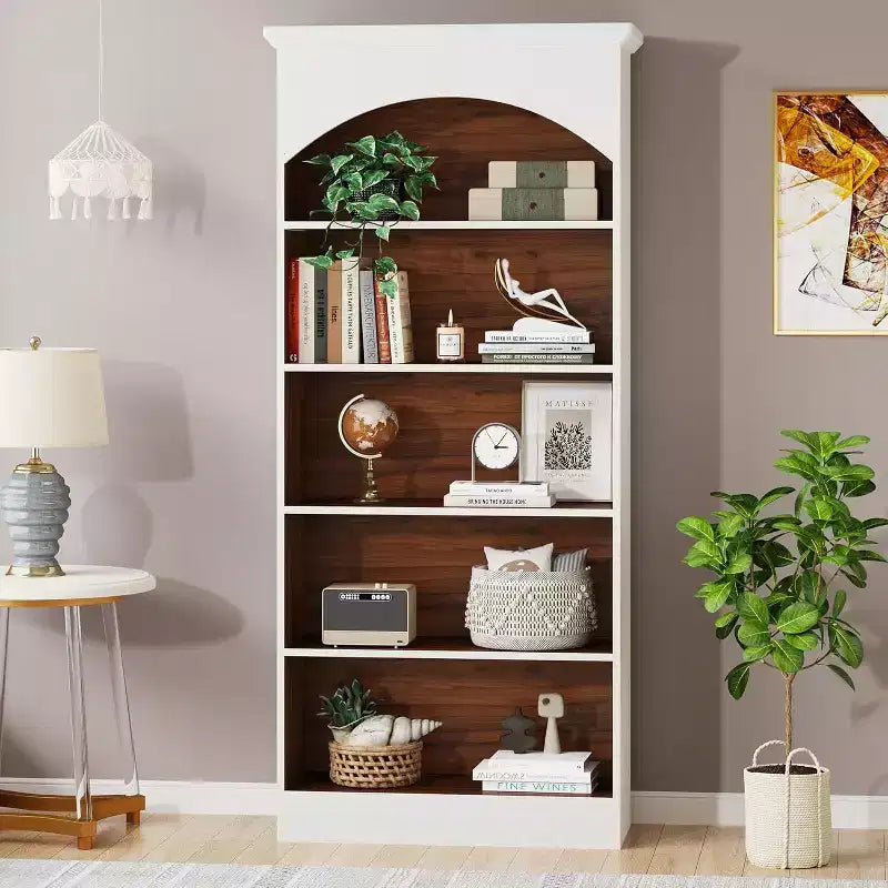 Lantine 70.9 White Bookcase, 5-Tier Tall Bookshelf with Open Shelves, Wooden Vintage Free-Standing Book Shelf for Living Room, Home Office, Bed Room
