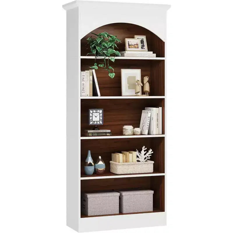 Bibliothèque haute de 180 cm blanche à 5 étagères ouvertes, autoportante vintage