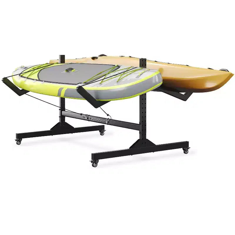 COZONY 2 Kayak Storage Rack with Wheels, Freestanding Steel Kayak Rack with Adjustable Width & Hanging Straps