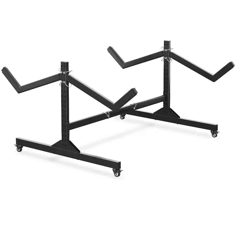 Support de rangement autoportant en acier pour 2 kayaks avec roues, largeur réglable et sangles de suspension