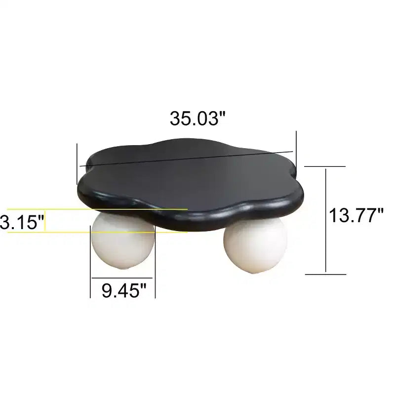 Table basse de 89 cm en forme de nuage avec pieds sphériques, table d'appoint minimaliste