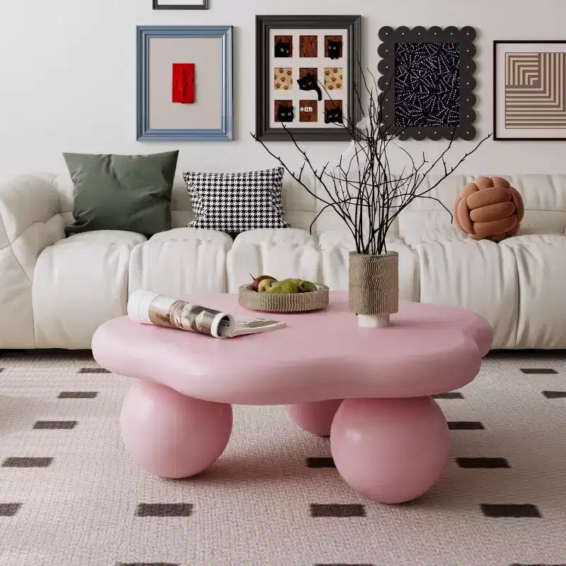 Table basse de 89 cm en forme de nuage avec pieds sphériques, table d'appoint minimaliste