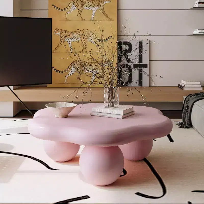 Table basse de 89 cm en forme de nuage avec pieds sphériques, table d'appoint minimaliste