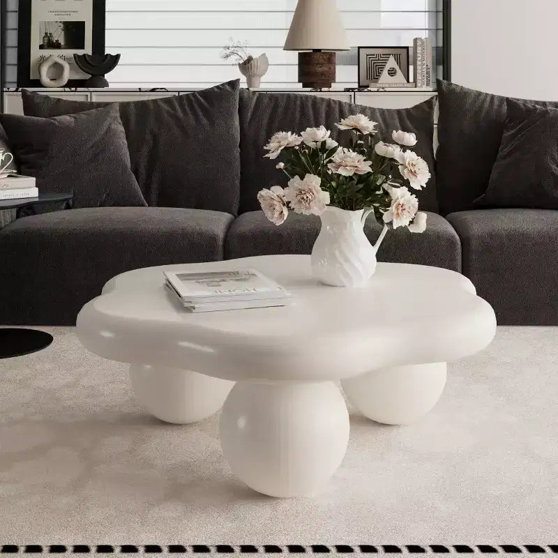 Table basse de 89 cm en forme de nuage avec pieds sphériques, table d'appoint minimaliste