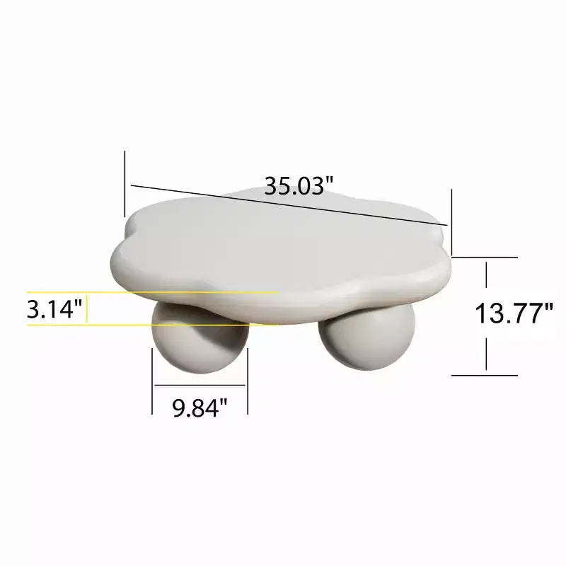 Table basse de 89 cm en forme de nuage avec pieds sphériques, table d'appoint minimaliste