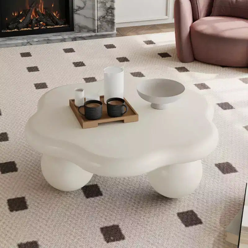 Table basse de 89 cm en forme de nuage avec pieds sphériques, table d'appoint minimaliste