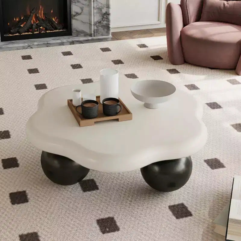 Table basse de 89 cm en forme de nuage avec pieds sphériques, table d'appoint minimaliste