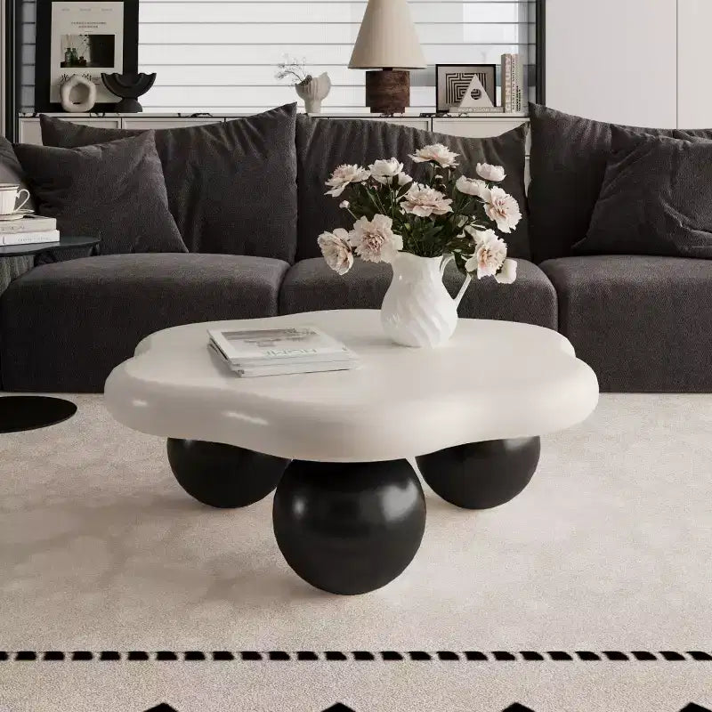Table basse de 89 cm en forme de nuage avec pieds sphériques, table d'appoint minimaliste