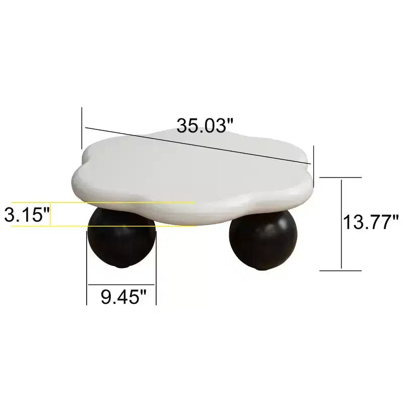 Table basse de 89 cm en forme de nuage avec pieds sphériques, table d'appoint minimaliste