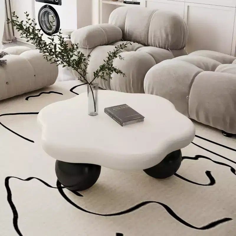 Table basse de 89 cm en forme de nuage avec pieds sphériques, table d'appoint minimaliste