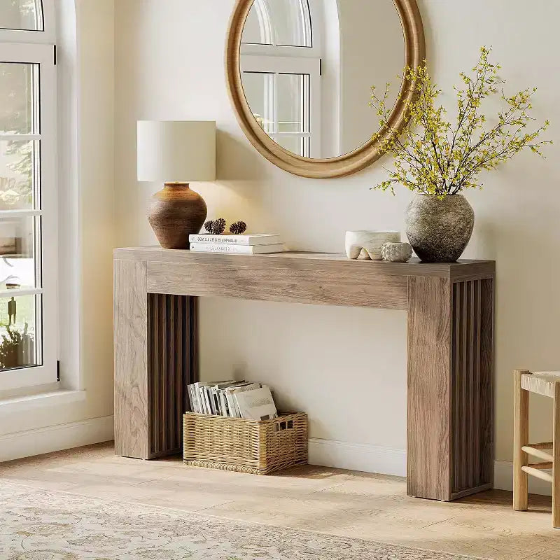 Console étroite de ferme de 150 cm pour entrée, canapé, couloir, noyer