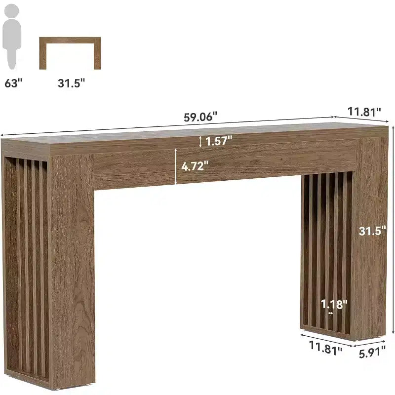 Console étroite de ferme de 150 cm pour entrée, canapé, couloir, noyer