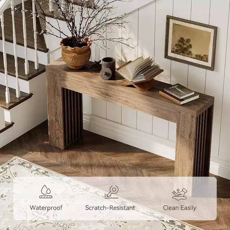 Console étroite de ferme de 150 cm pour entrée, canapé, couloir, noyer