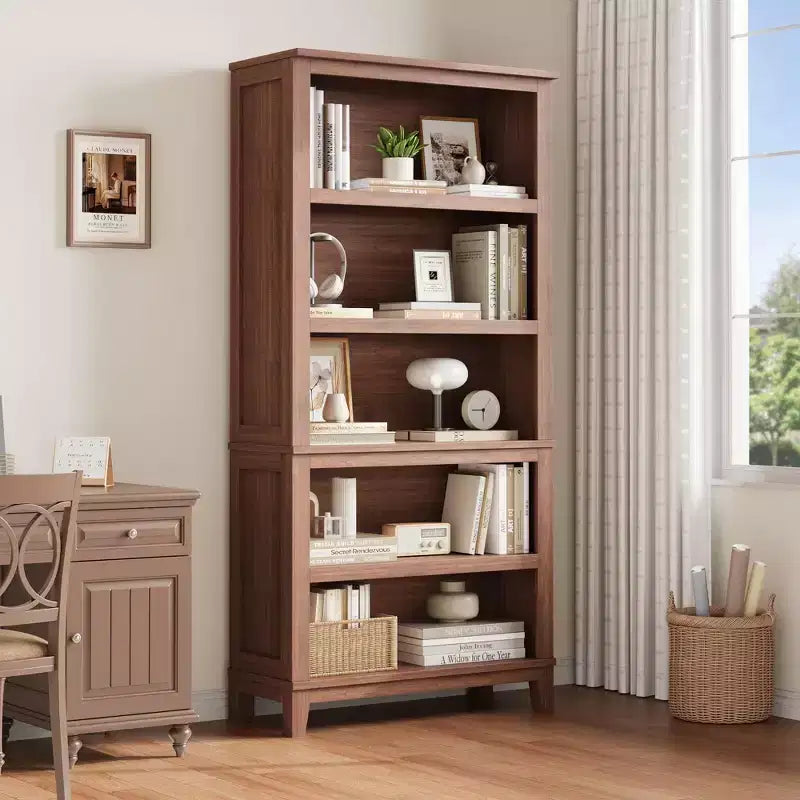 71in Tall Farmhouse Bookcase with Adjustable Shelves, Wooden 5-Tier Tall Bookshelf Display Shelf with Sturdy Legs, for Living Room Office Bedroom