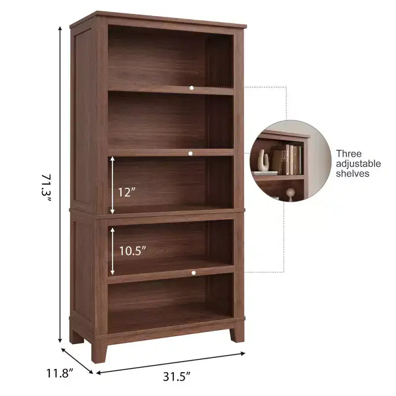 Bibliothèque de ferme de 180 cm de haut avec étagères réglables, étagère de présentation haute à 5 niveaux en bois avec pieds robustes, pour salon, bureau, chambre à coucher
