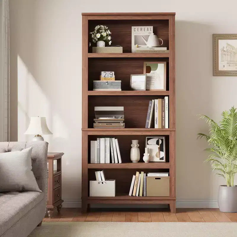 Bibliothèque de ferme de 180 cm de haut avec étagères réglables, étagère de présentation haute à 5 niveaux en bois avec pieds robustes, pour salon, bureau, chambre à coucher