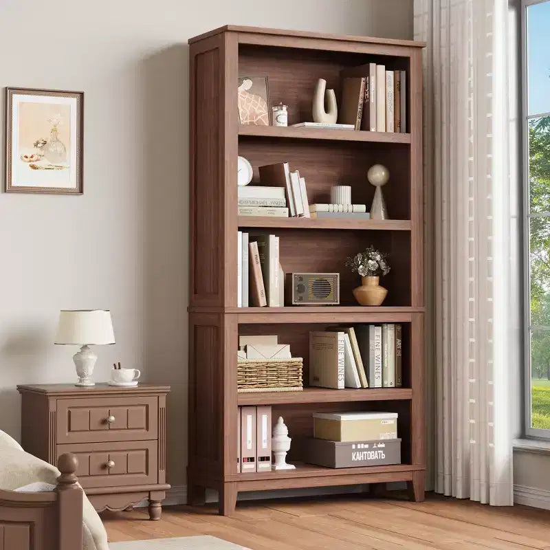 Bibliothèque de ferme de 180 cm de haut avec étagères réglables, étagère de présentation haute à 5 niveaux en bois avec pieds robustes, pour salon, bureau, chambre à coucher