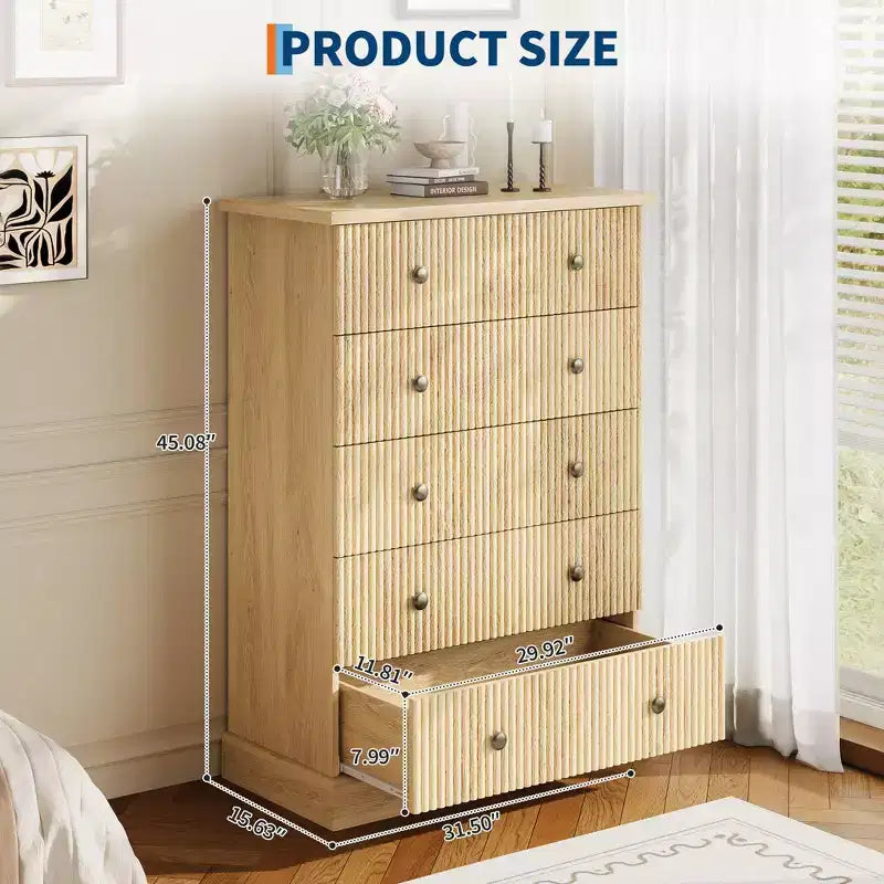 Commode haute à 5 tiroirs pour chambre à coucher, commode verticale cannelée, commode de rangement en bois avec poignées, commode peu encombrante pour appartement ou chambre d'amis