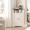 38.2 Tall Farmhouse Corner Cabinet with 2 Barn Doors,Farmhouse Storage Cabinet,3 Storage Shelves Space Saver for Living Room, Kitchen, Laundry Room