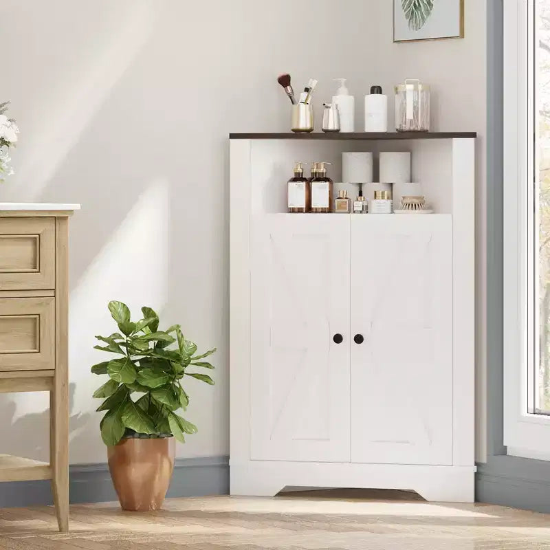Armoire d'angle de ferme haute de 38,2 pouces avec 2 portes de grange, armoire de rangement de ferme, 3 étagères de rangement pour salon, cuisine, buanderie
