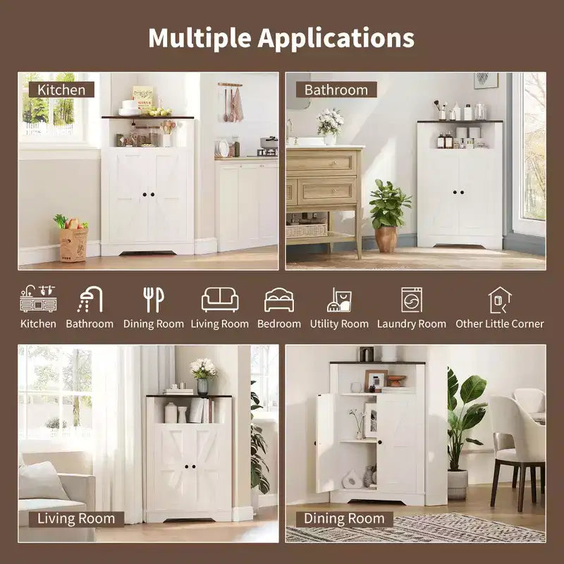 Armoire d'angle de ferme haute de 38,2 pouces avec 2 portes de grange, armoire de rangement de ferme, 3 étagères de rangement pour salon, cuisine, buanderie
