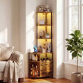 Meuble d'angle de bar avec lumières LED, station de charge, porte-verres et étagères ouvertes, 156 cm de haut